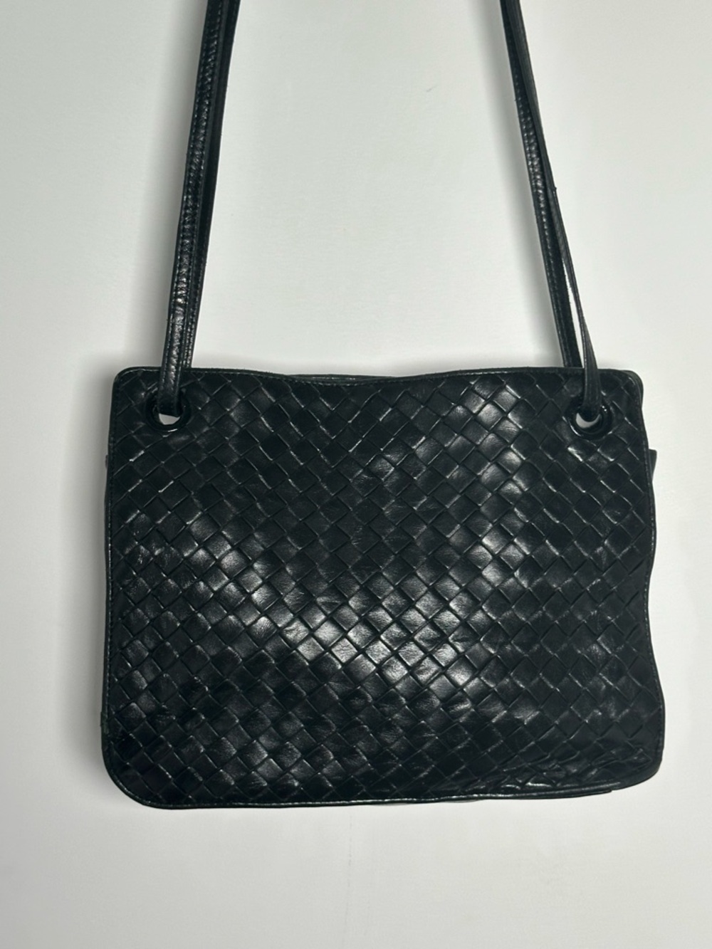 Bottega Veneta Intrecciato Black Leather Shoulder Tote Vintage Authentic